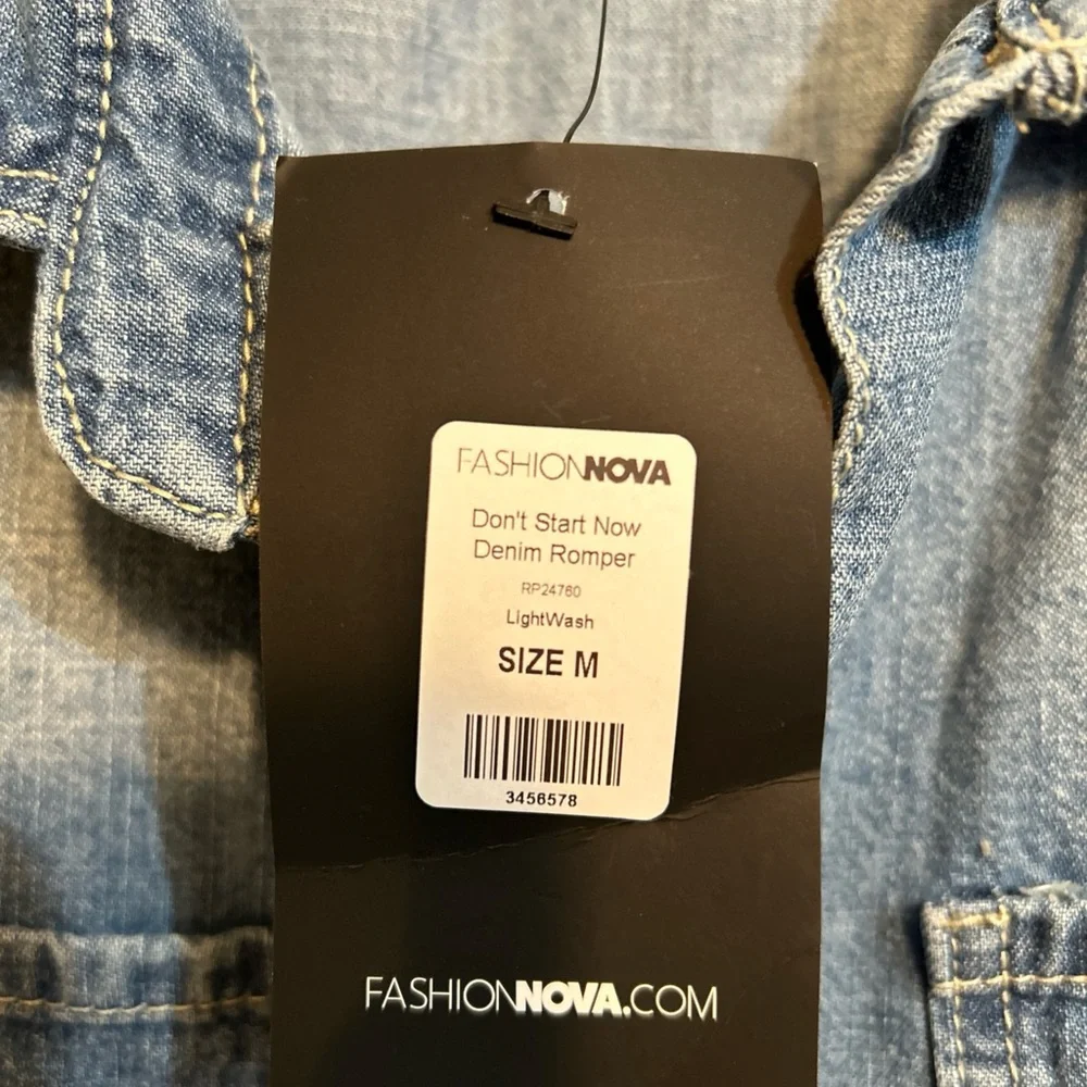 Fashion Nova Light Blue Distressed Denim Jumpsuit Romper - Picture 4 of 13